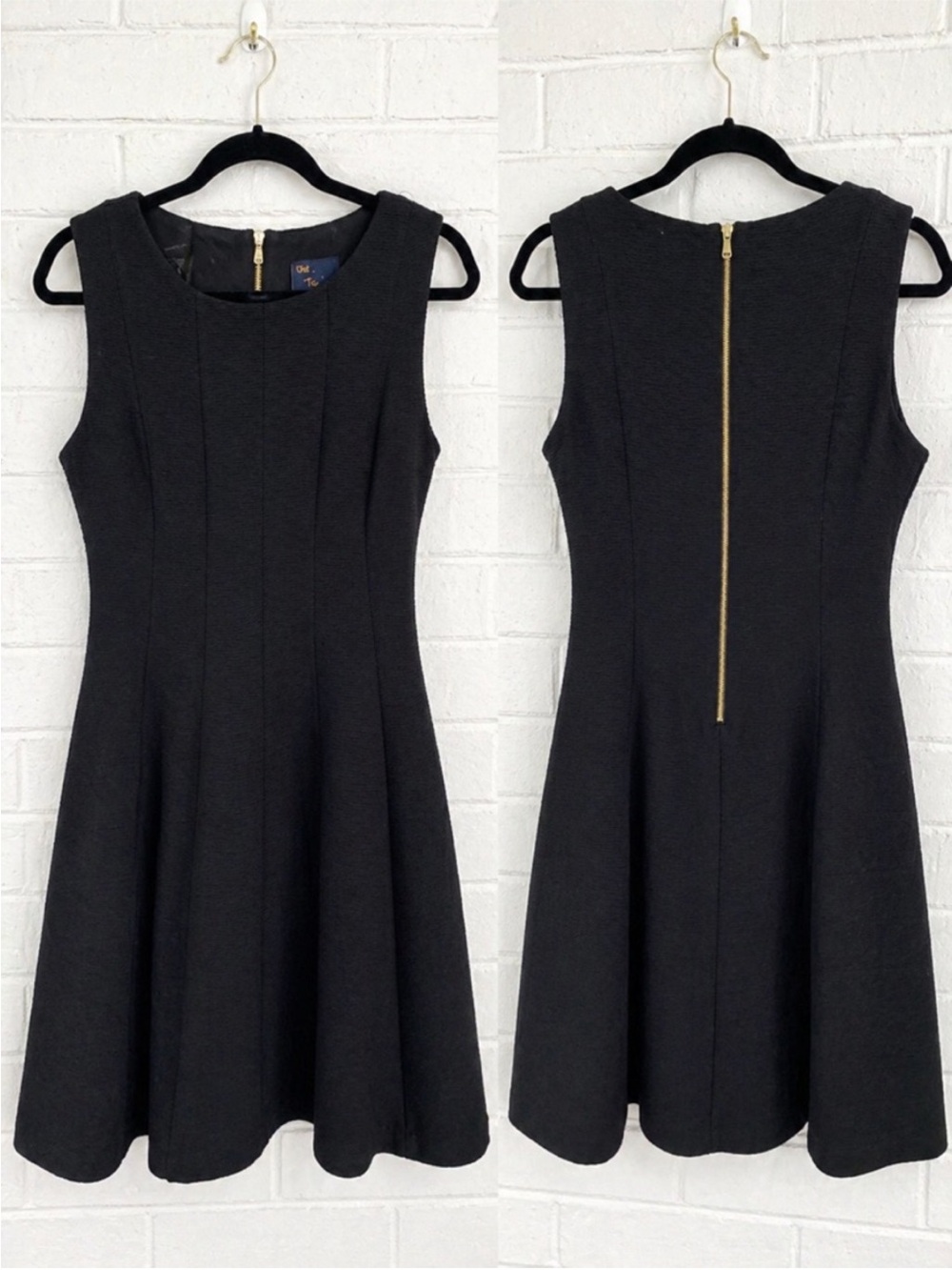 Taylor Black Sleeveless Fit-and-Flare Dress with Gold Back Zip